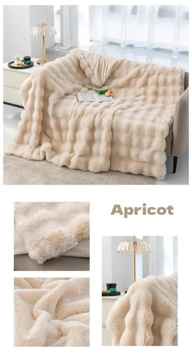 Soft and Warm INS Blanket for Bed Office Anti-rabbit Fur Double-sided Thick Winter Quilt 2024 Bubble Plush Pillowcase Explosive