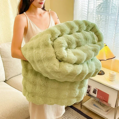 Milk Velvet Bubble Rabbit Plush Blanket Light Luxury Double-sided Coral Flannel Blanket Nap Sofa Travel Airplane Office Blanket