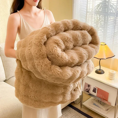 Milk Velvet Bubble Rabbit Plush Blanket Light Luxury Double-sided Coral Flannel Blanket Nap Sofa Travel Airplane Office Blanket