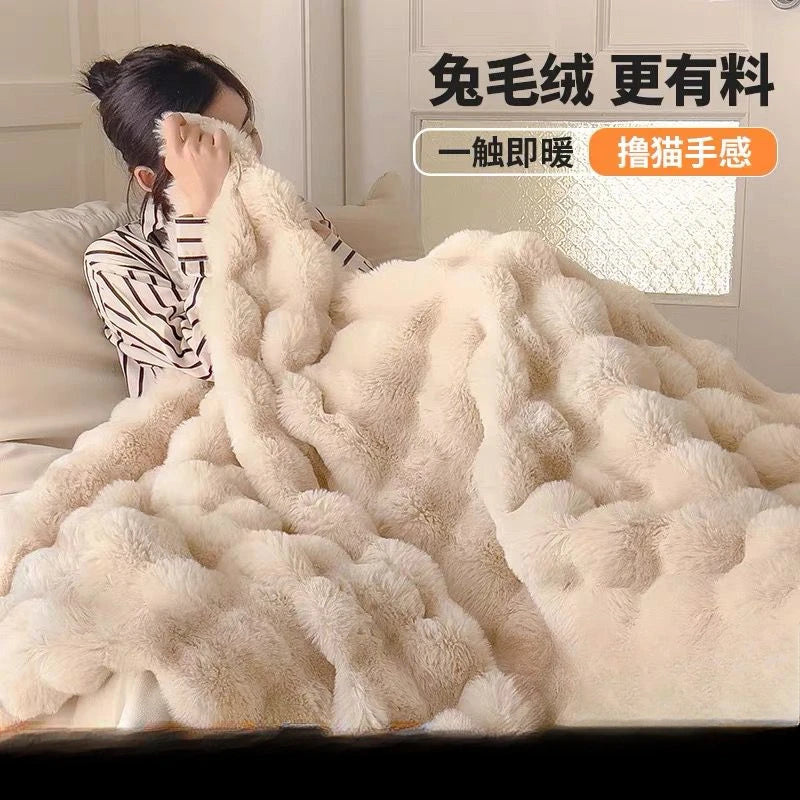 Artificial Rabbit Plush Blanket Warm Nap Office Shawl Air Conditioning Small Blanket Coral Flannel Soft Sofa Cover Throw Bed Mat