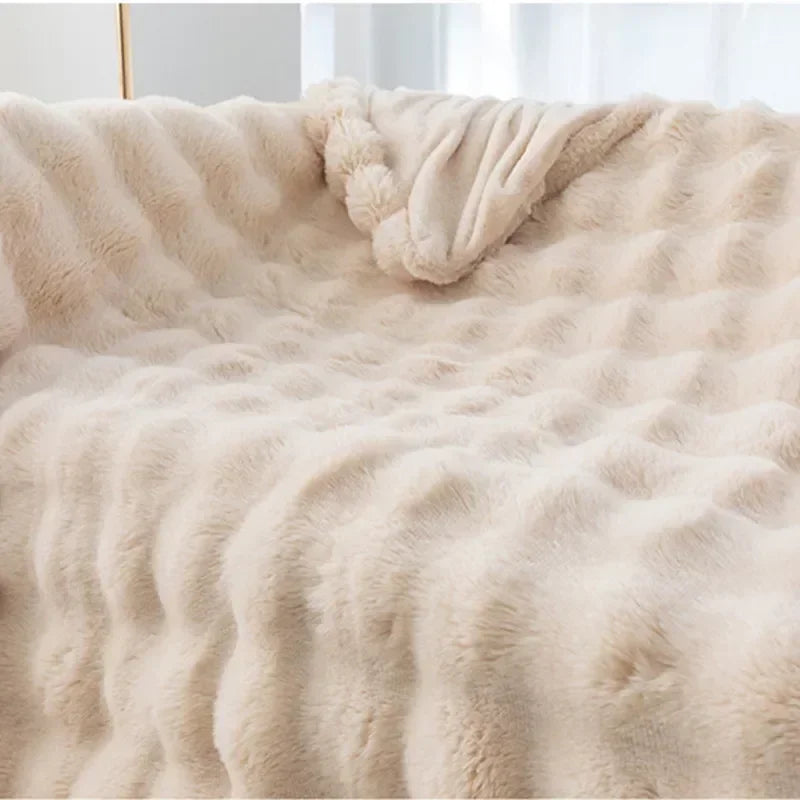 Soft and Warm INS Blanket for Bed Office Anti-rabbit Fur Double-sided Thick Winter Quilt 2024 Bubble Plush Pillowcase Explosive