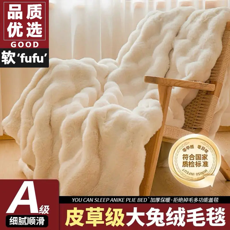 Artificial Rabbit Plush Blanket Warm Nap Office Shawl Air Conditioning Small Blanket Coral Flannel Soft Sofa Cover Throw Bed Mat