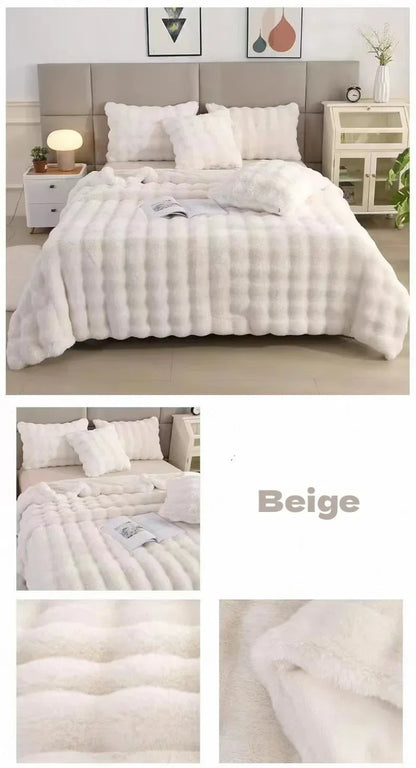 Soft and Warm INS Blanket for Bed Office Anti-rabbit Fur Double-sided Thick Winter Quilt 2024 Bubble Plush Pillowcase Explosive