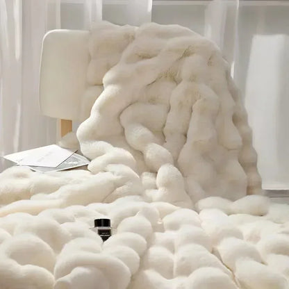 Soft and Warm INS Blanket for Bed Office Anti-rabbit Fur Double-sided Thick Winter Quilt 2024 Bubble Plush Pillowcase Explosive