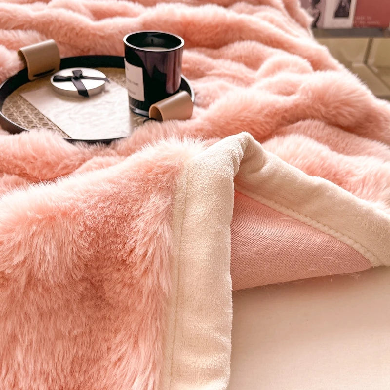 Milk Velvet Bubble Rabbit Plush Blanket Light Luxury Double-sided Coral Flannel Blanket Nap Sofa Travel Airplane Office Blanket