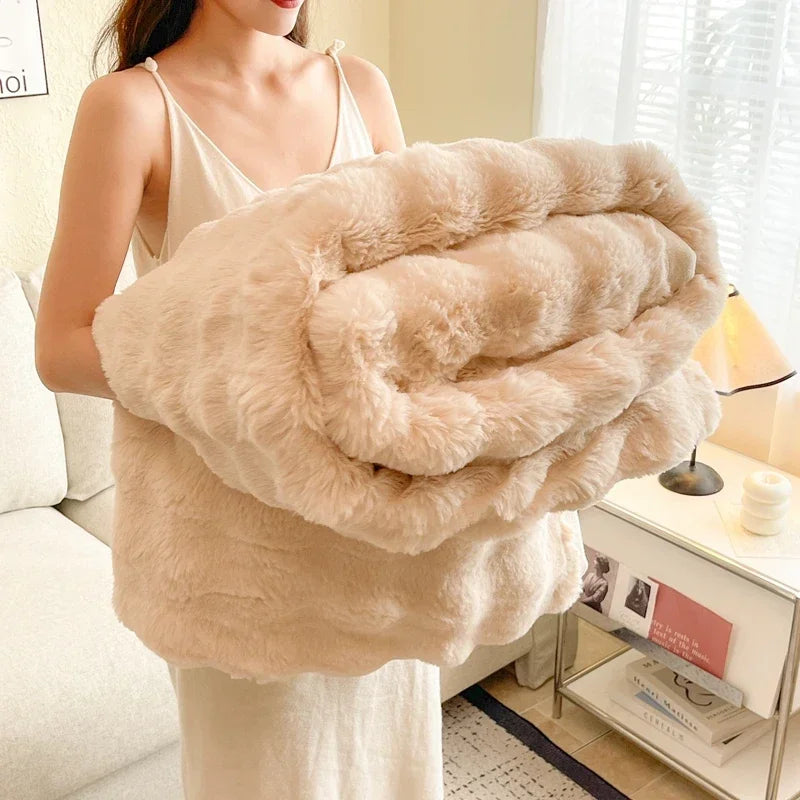 Milk Velvet Bubble Rabbit Plush Blanket Light Luxury Double-sided Coral Flannel Blanket Nap Sofa Travel Airplane Office Blanket