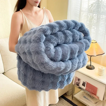 Milk Velvet Bubble Rabbit Plush Blanket Light Luxury Double-sided Coral Flannel Blanket Nap Sofa Travel Airplane Office Blanket