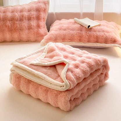 Milk Velvet Bubble Rabbit Plush Blanket Light Luxury Double-sided Coral Flannel Blanket Nap Sofa Travel Airplane Office Blanket